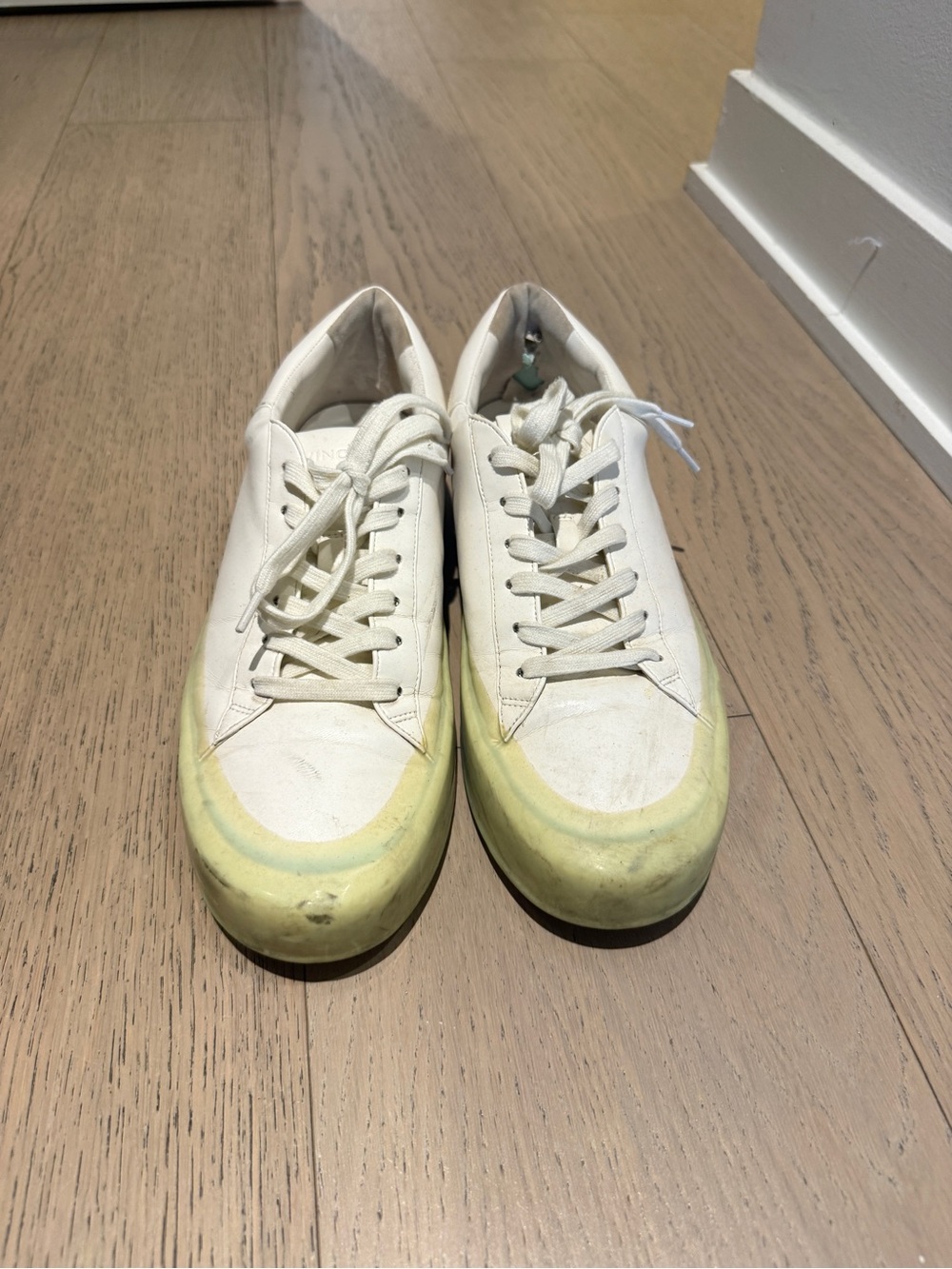 White Leather Men's Sneakers with Tinted Accented Sole